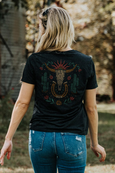 Women's T - Shirt - Western Cow Skull