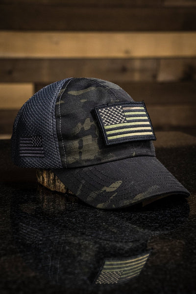 Dark American Made Mesh Back Hat with Patch - Nine Line Apparel