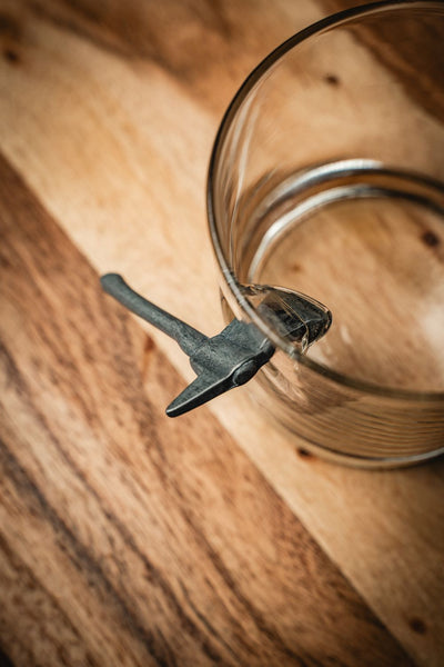 Engraved Whiskey Glass With Embedded Fire Axe