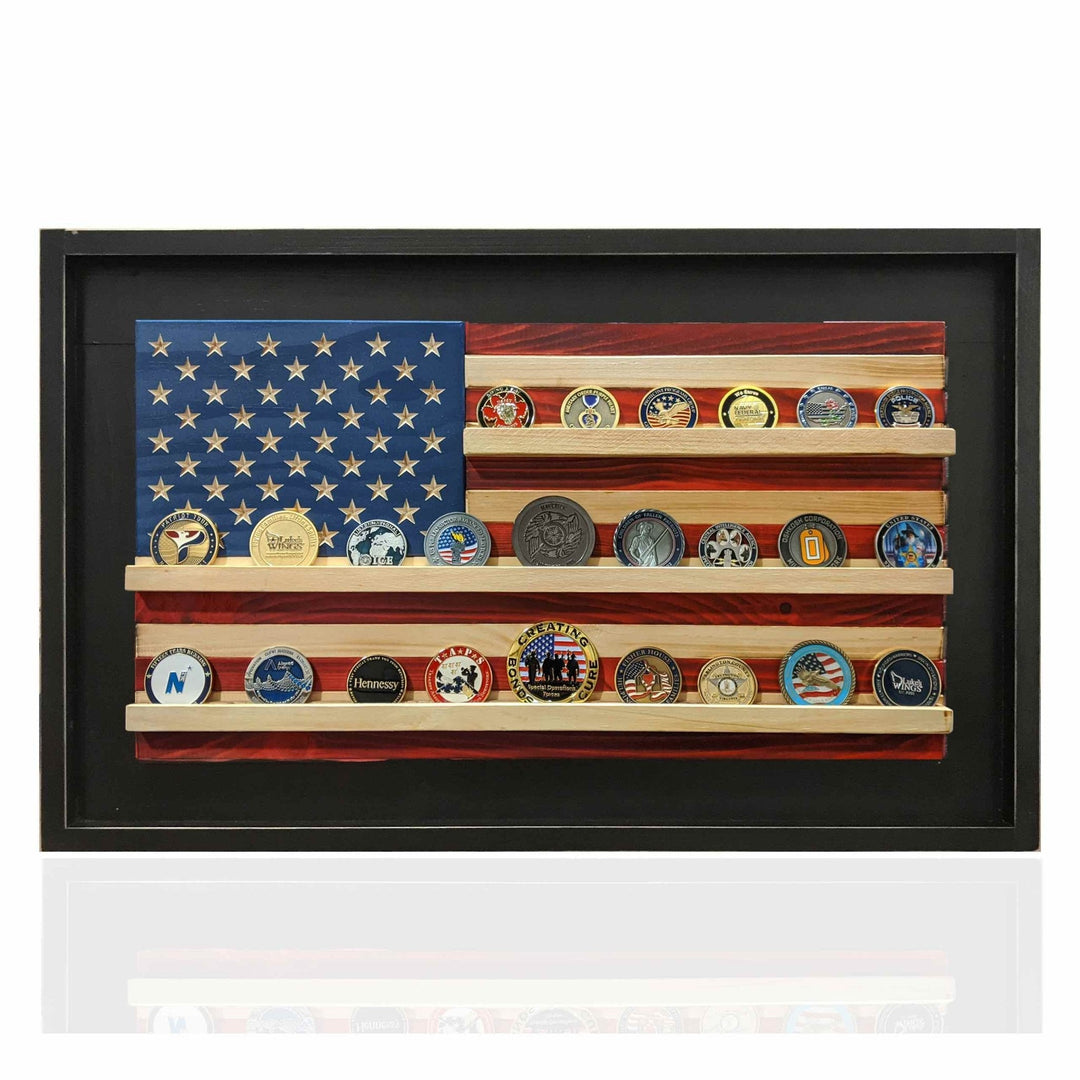 Flags of Valor - Challenge Coin Holder Flag Wood Wall Sign - Nine Line Apparel