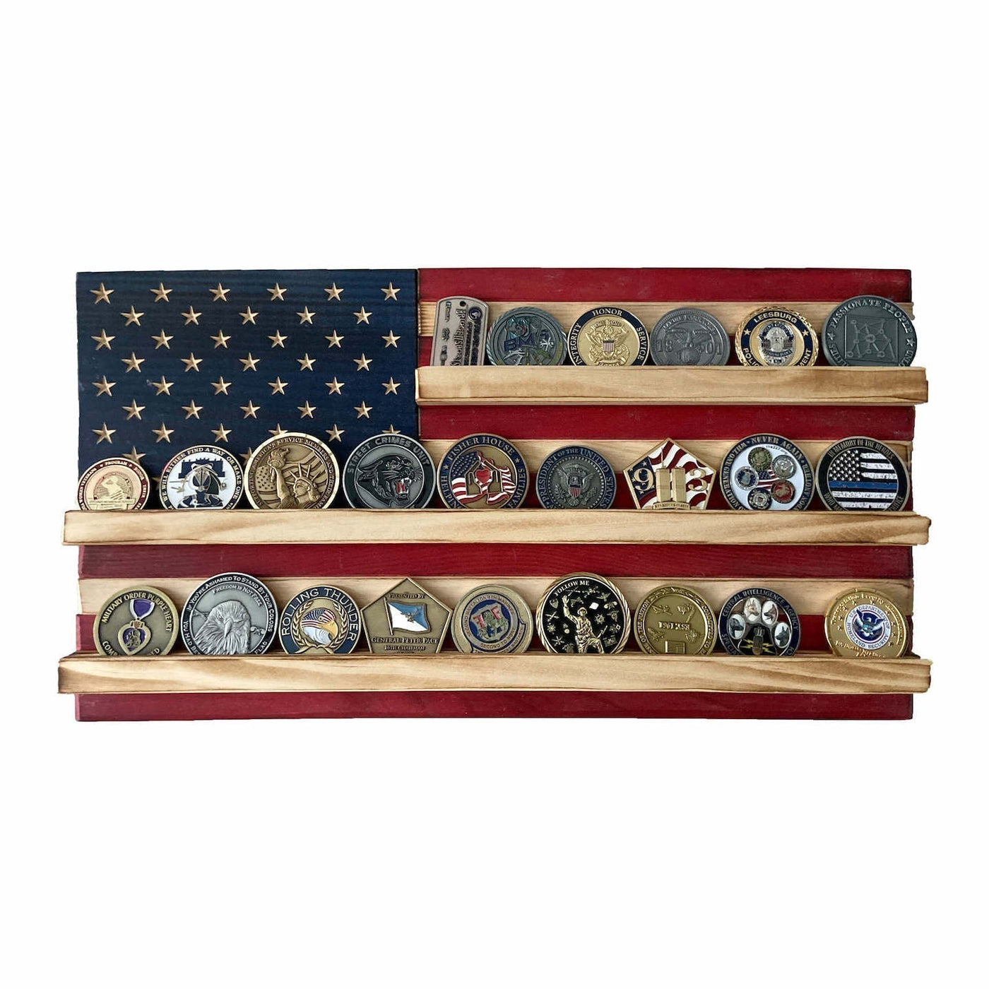 Flags of Valor - Challenge Coin Holder Flag Wood Wall Sign - Nine Line Apparel