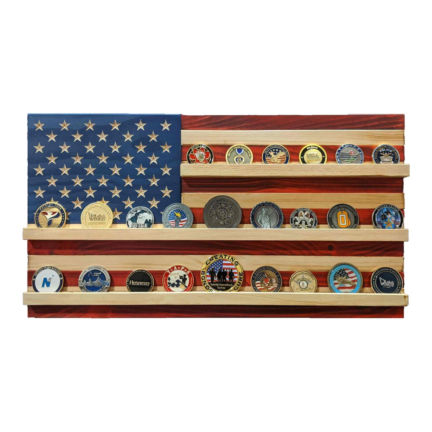 Flags of Valor - Challenge Coin Holder Flag Wood Wall Sign - Nine Line Apparel