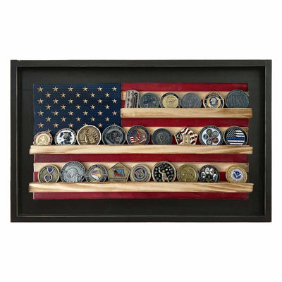 Flags of Valor - Challenge Coin Holder Flag Wood Wall Sign - Nine Line Apparel