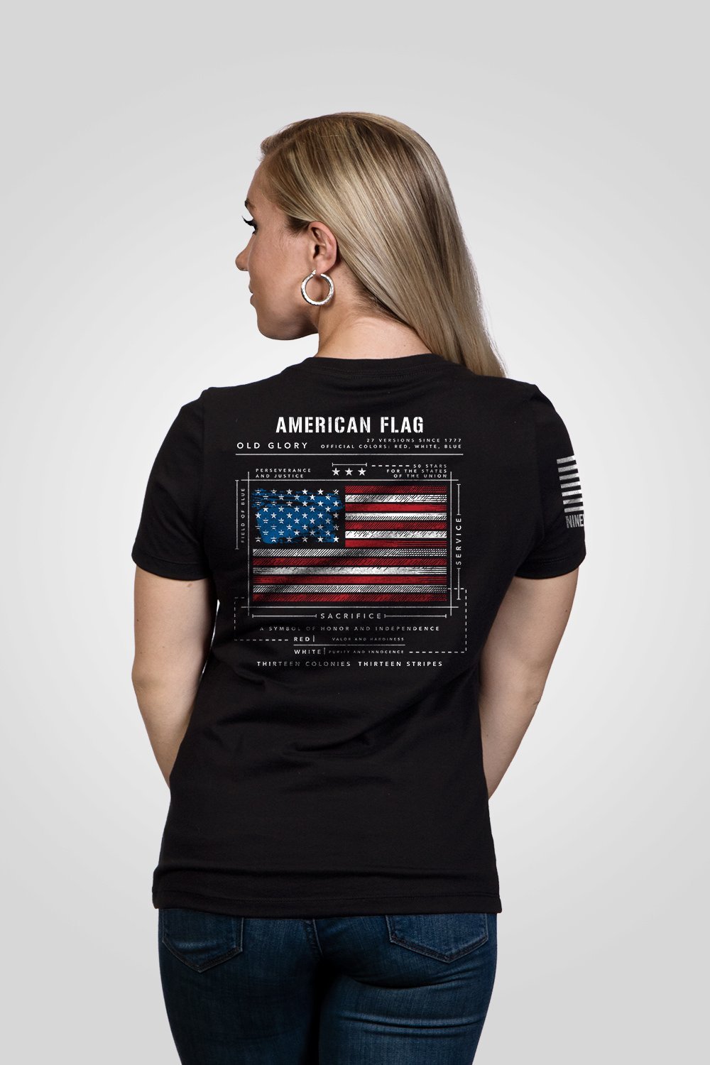 Women's Relaxed Fit V-Neck Shirt - American Flag Schematic - Nine Line Apparel