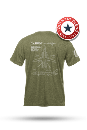 Youth Tri-Blend T-Shirt - F-14 Tomcat Schematic - Nine Line Apparel