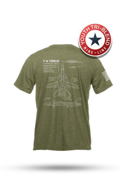 Youth Tri-Blend T-Shirt - F-14 Tomcat Schematic - Nine Line Apparel