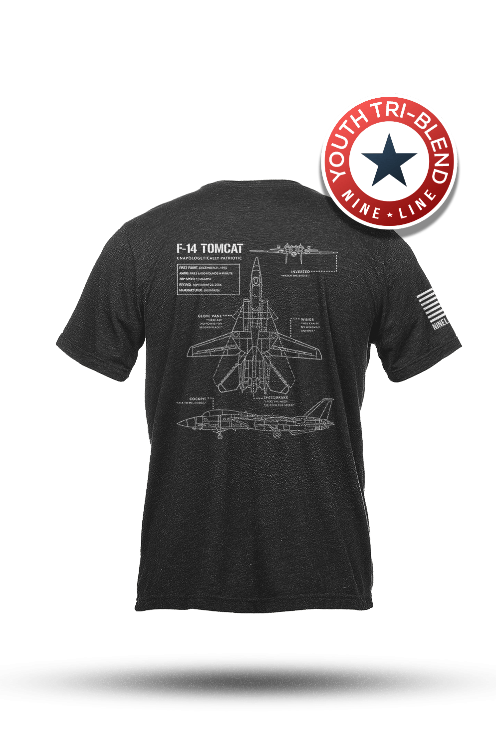 Youth Tri-Blend T-Shirt - F-14 Tomcat Schematic - Nine Line Apparel